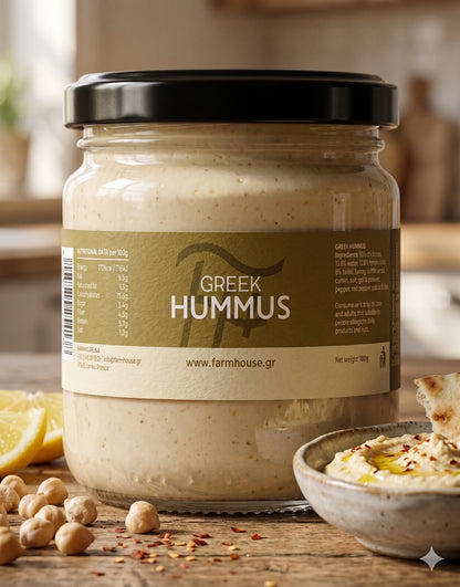 Farmhouse Greek Hummus. GMO & Preservative Free, 180g