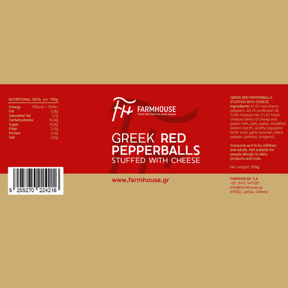 Farmhouse Greek Red Pepper Balls Stuffed With Cheese. GMO & Preservative Free, 270g