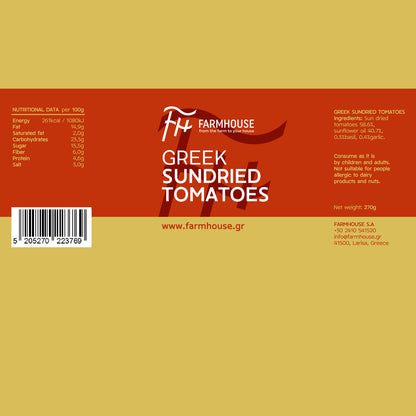 Farmhouse Greek Sundried Tomatoes With Herbs. GMO & Preservative Free, 270g