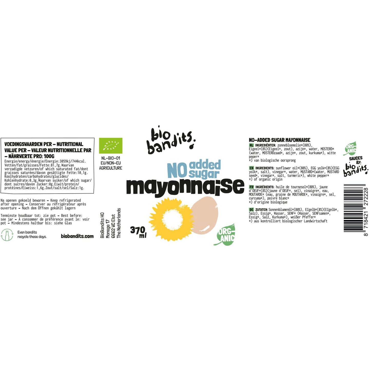 BioBandits Organic Sugar-Free Mayonnaise, 370ml