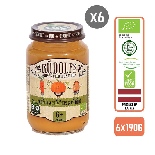 Rudolfs Organic Carrot, Pumpkin & Potato Puree Carton (6 Bottles)