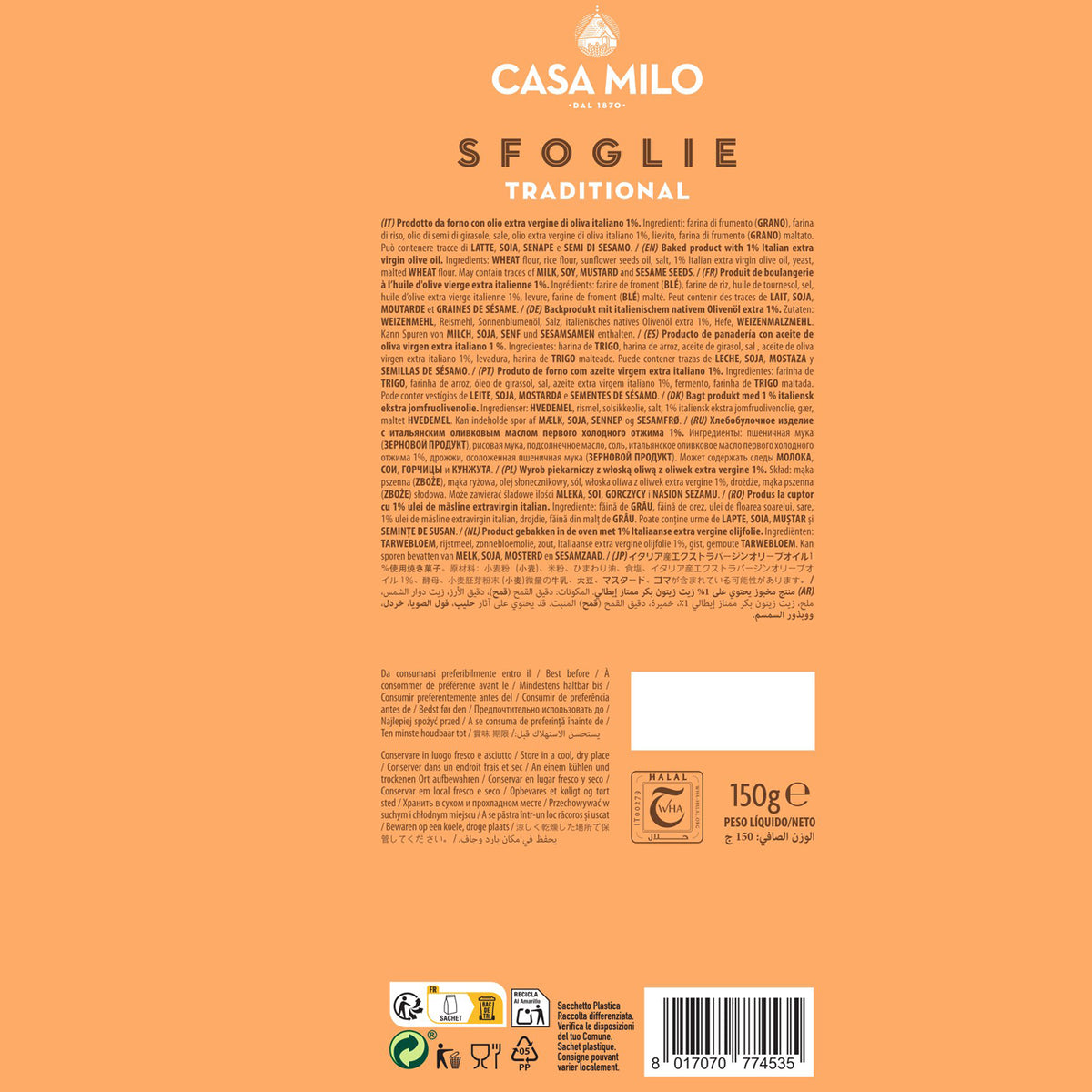 Casa Milo Italian Baked Flatbread Crisps Sfoglie All Natural Traditional 150g