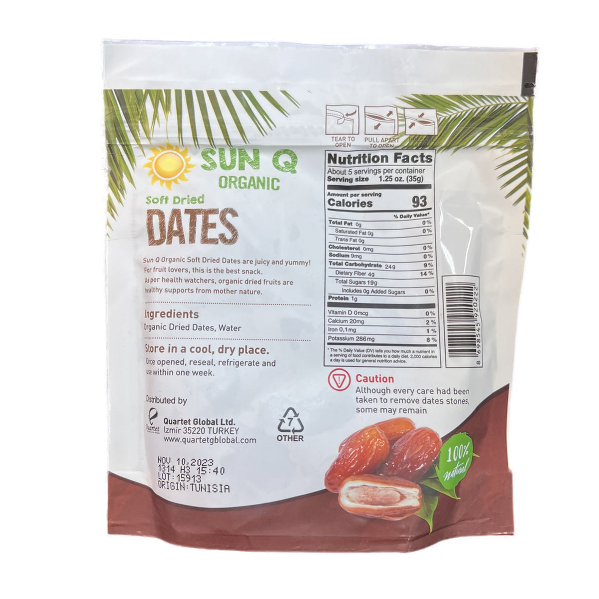 SunQ Organic Soft Dried Dates, 170g