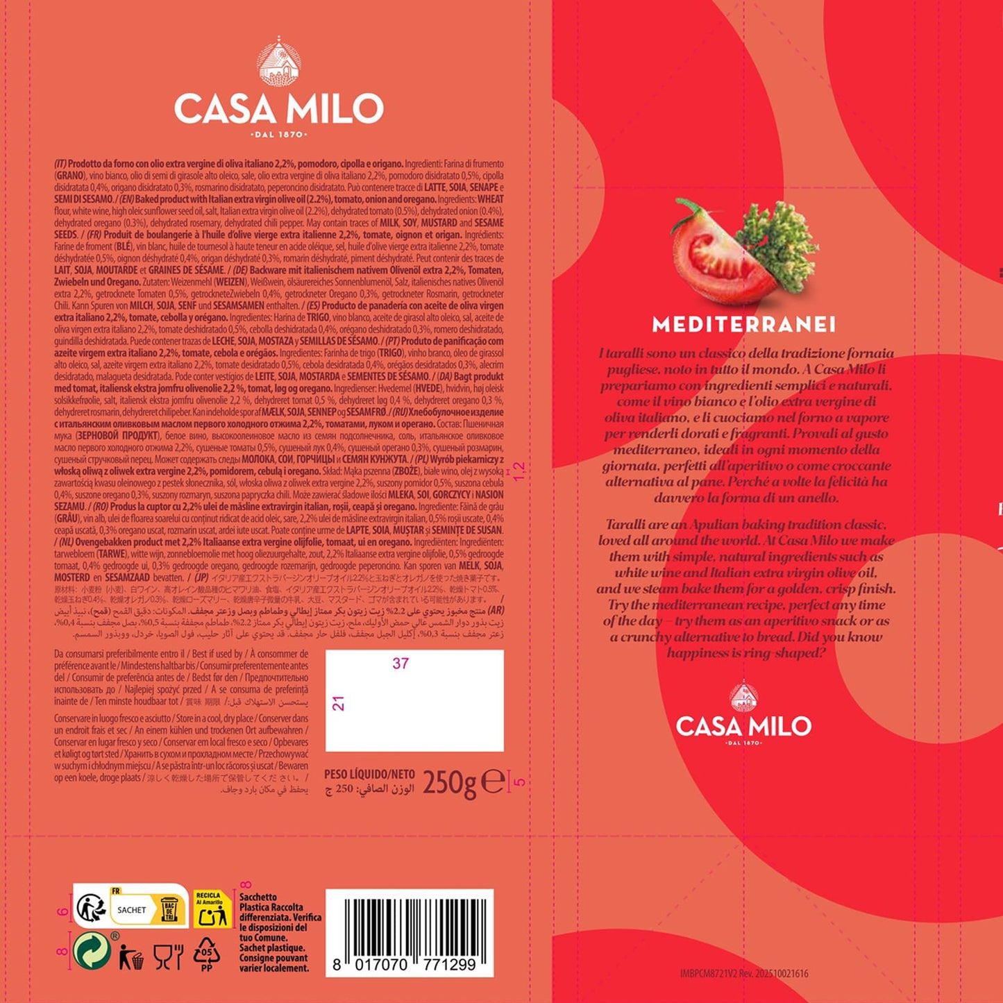 Casa Milo Round Italian Baked Breadsticks Tarallo All Natural Mediterranean 250g