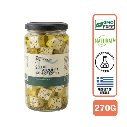 Farmhouse Feta Cubes With Greek Oregano. GMO & Preservative Free, 270g