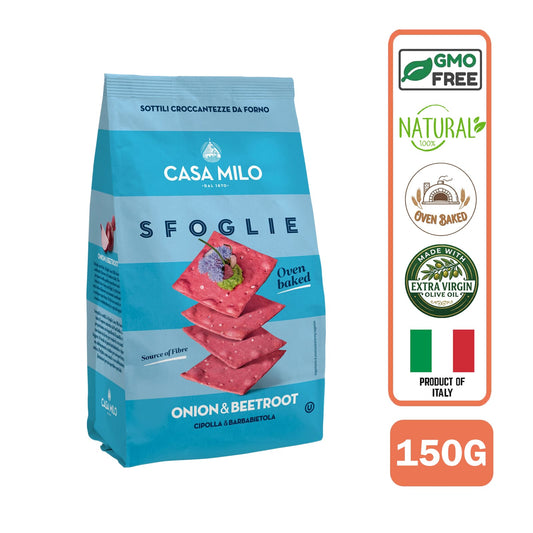 Casa Milo Italian Baked Flatbread Crisps Sfoglie All Natural Onion & Red Beet 150g
