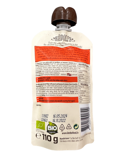 Rudolfs Baby Organic Peach Banana Oat Porridge 4+ Months - Foodsterr PTE LTD