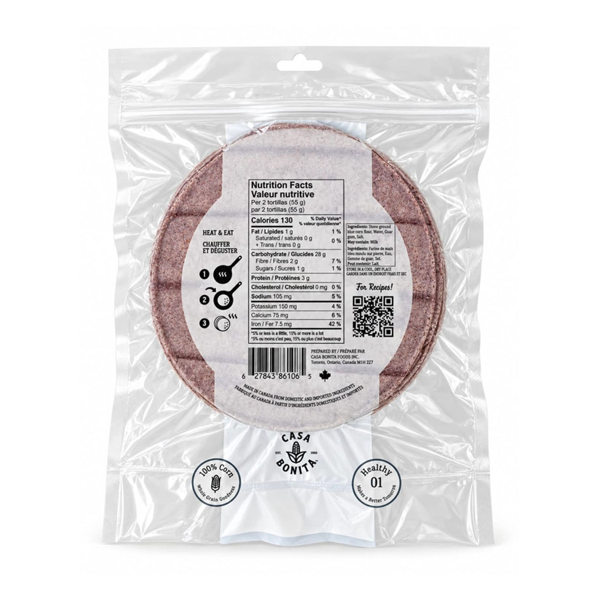 Casa Bonita Mexican Style Organic Blue Corn Tortillas 250g