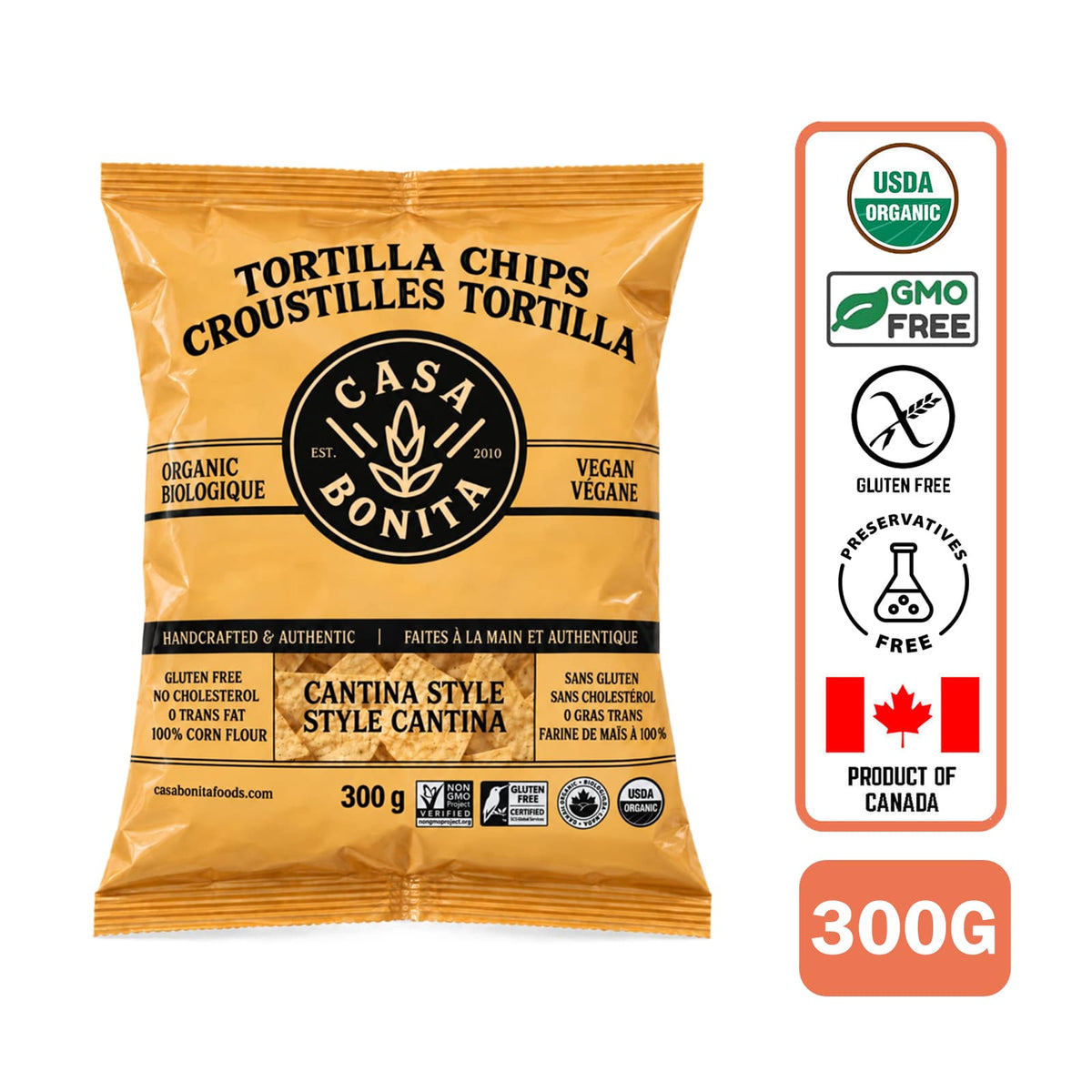 Casa Bonita Organic Cantina Style Yellow Corn Tortilla Chip 300g