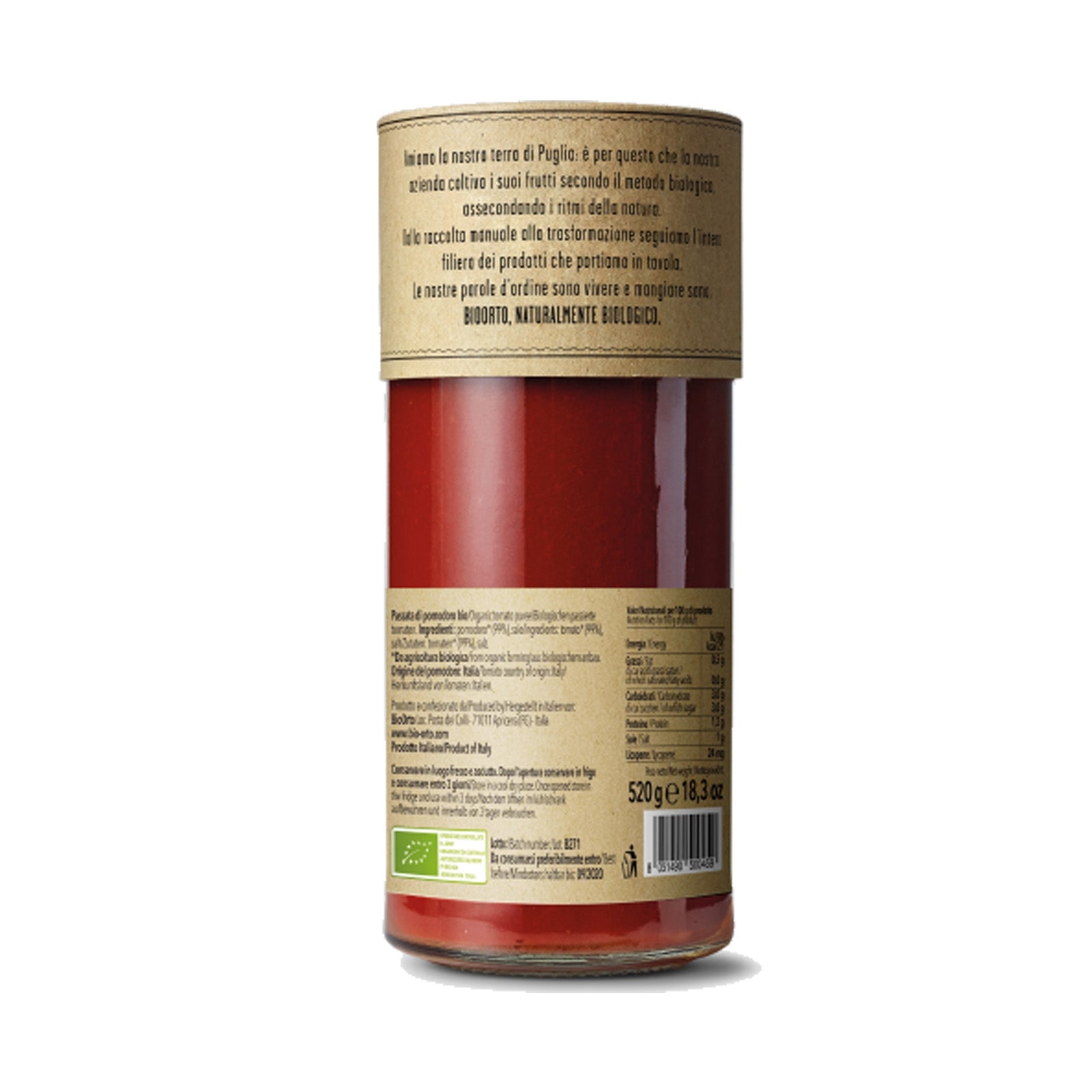 BioOrto Organic Tomato Passata Sauce with Lycopene, 520G - Foodsterr PTE LTD