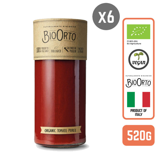 BioOrto Organic Tomato Passata Sauce with Lycopene, 520G (6 btls/case)