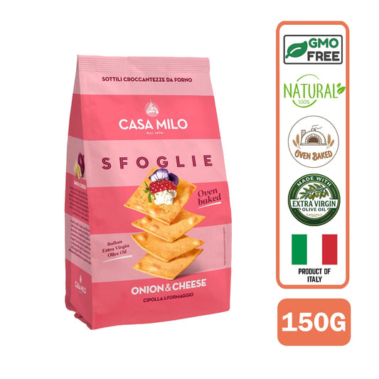 Casa Milo Italian Baked Flatbread Crisps Sfoglie All Natural, Onion & Cheese 150g