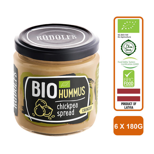 Rudolfs Organic Crunchy Hummus Vegetable Spread, 180g Carton (6 Bottles)
