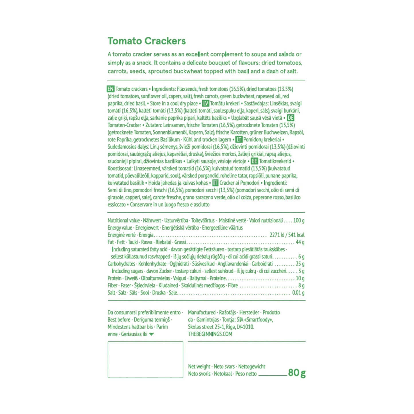 The Beginnings RAW Tomato Crackers  80g