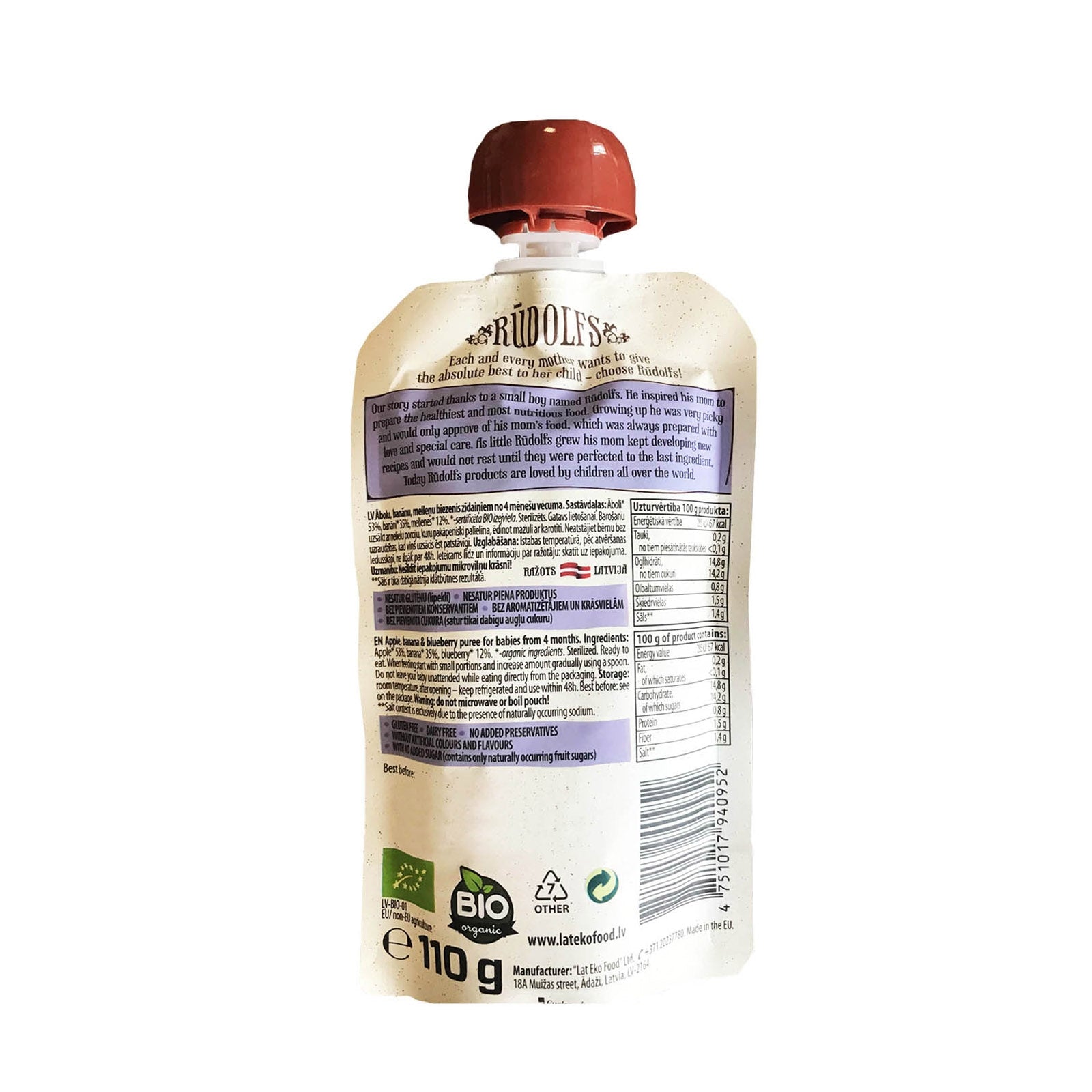 Rudolfs Organic Apple, Banana & Blueberry 4+ Months (8 pcs) - Foodsterr PTE LTD