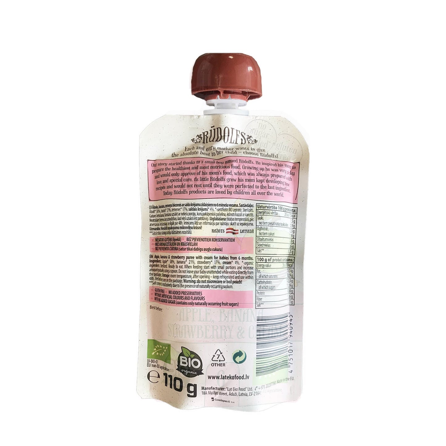 Rudolfs Organic Apple, Banana, Strawberry and Cream 6+ Months (8 pcs) - Foodsterr PTE LTD