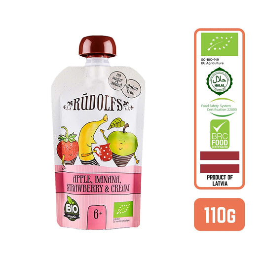 Rudolfs Organic Apple, Banana, Strawberry and Cream 6+ Months - Foodsterr PTE LTD
