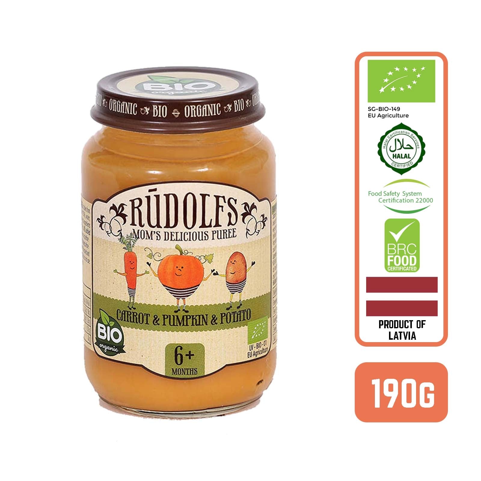 Rudolfs Organic Carrot, Pumpkin & Potato Puree - Foodsterr PTE LTD