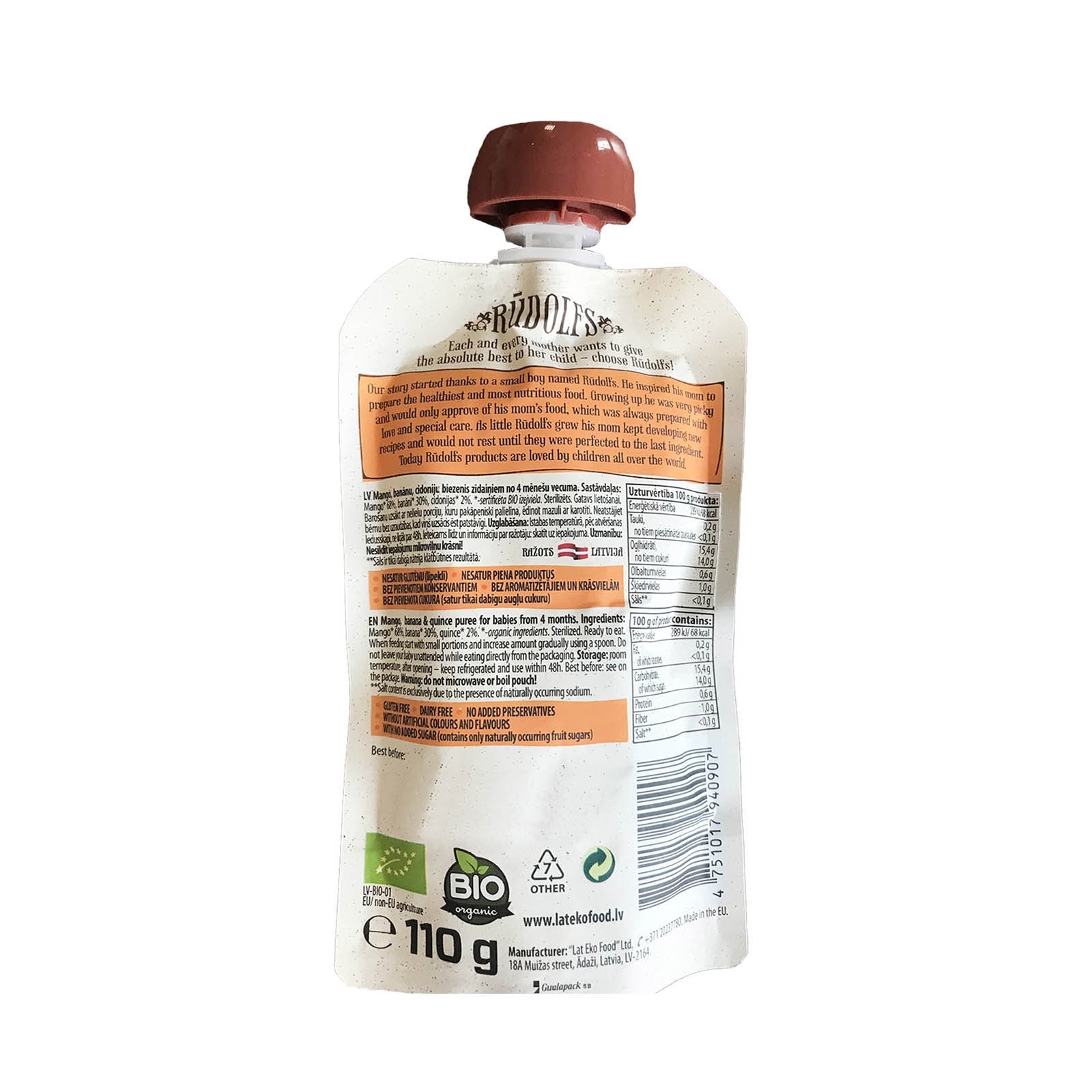Rudolfs Organic Mango, Banana & Quince 4+ Months (8 pcs) - Foodsterr PTE LTD