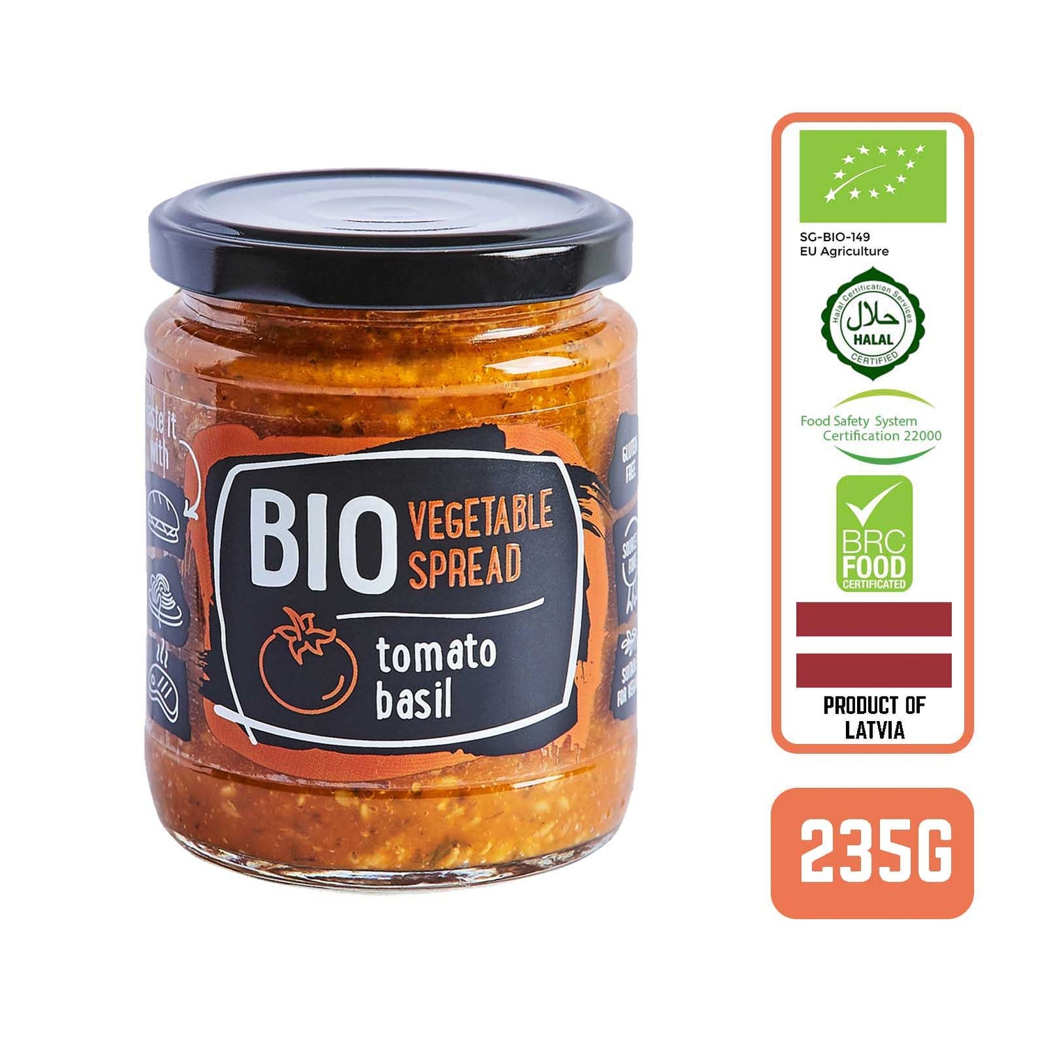 Rudolfs Organic Vegetable spread - Tomato & Basil (Gluten Free) - Foodsterr PTE LTD