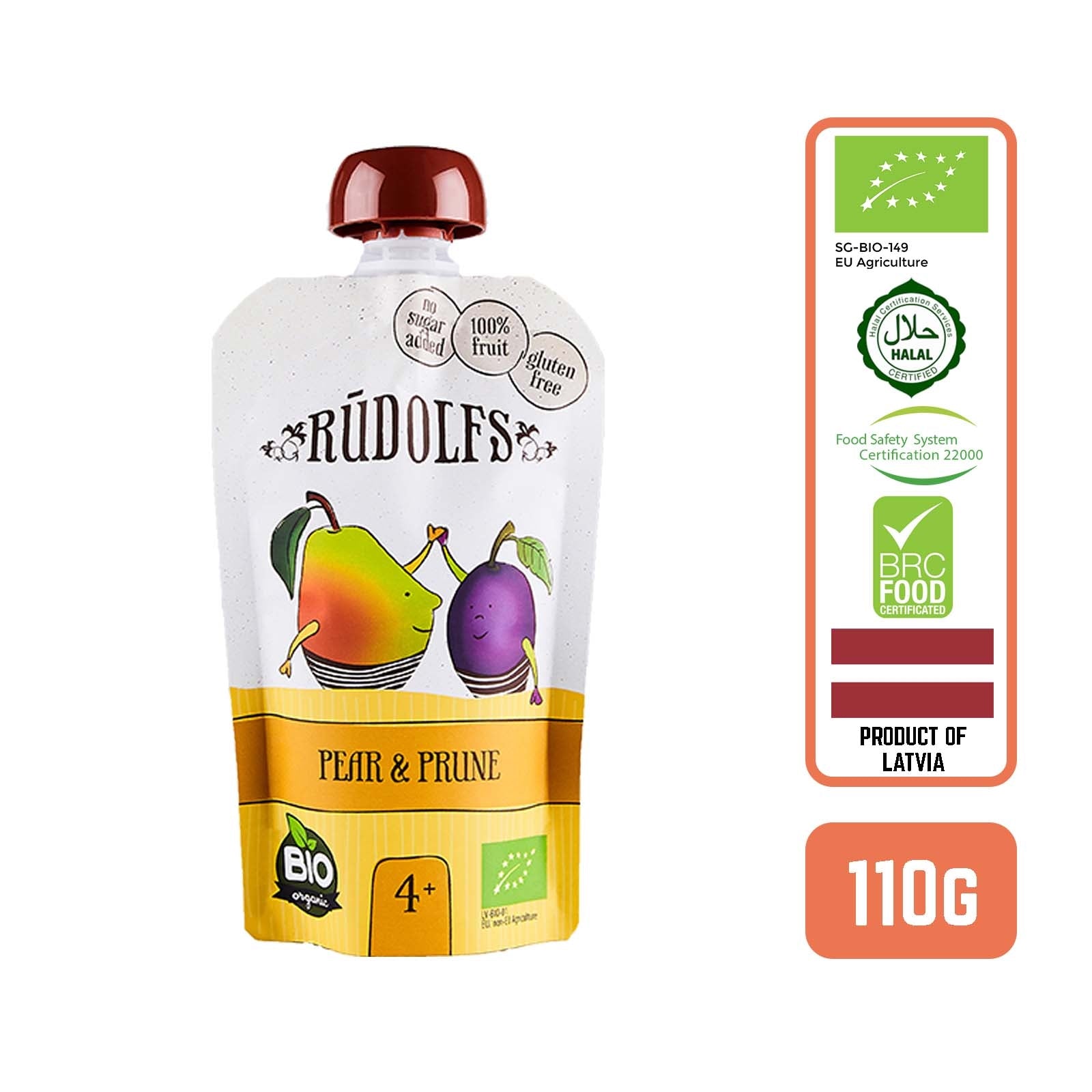 Rudolfs Organic Pear & Prune 4+ Months - Foodsterr PTE LTD