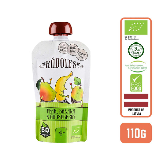 Rudolfs Organic Pear, Banana & Gooseberry 4+ Months - Foodsterr PTE LTD