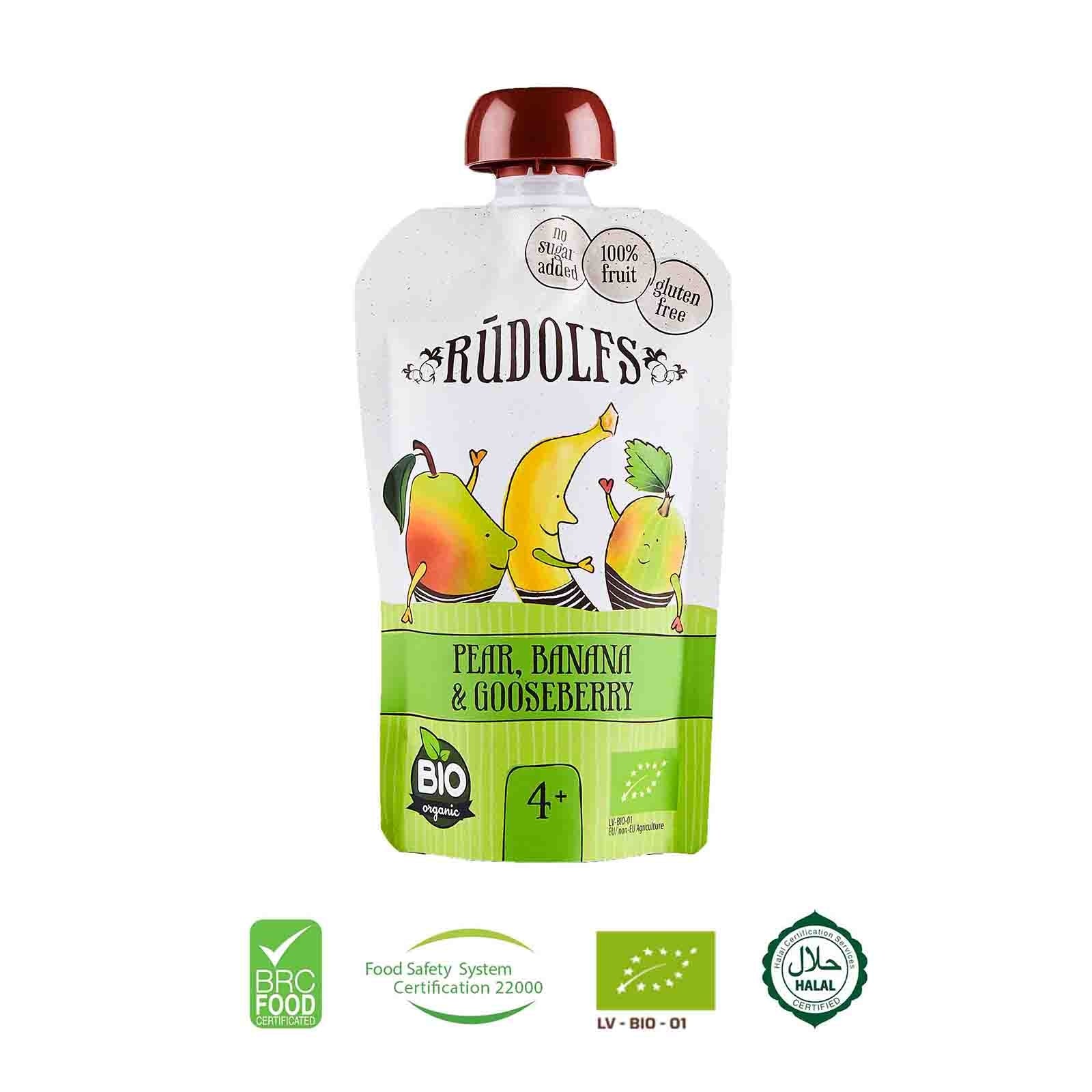 Rudolfs Organic Pear, Banana & Gooseberry 4+ Months - Foodsterr PTE LTD