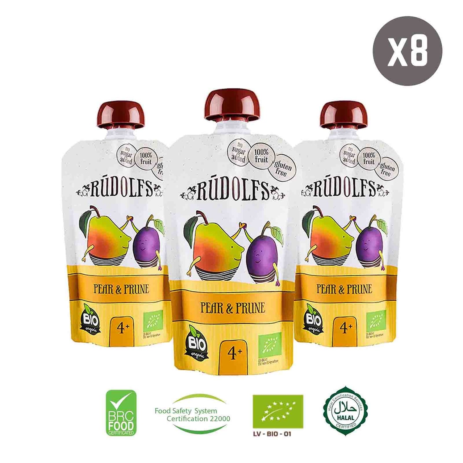 Rudolfs Organic Pear & Prune 4+ Months (8 pcs) - Foodsterr PTE LTD