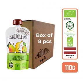 Rudolfs Organic Pear, Banana & Gooseberry 4+ Months (8 pcs)