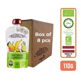 Rudolfs Organic Pear, Banana & Gooseberry 4+ Months (8 pcs)