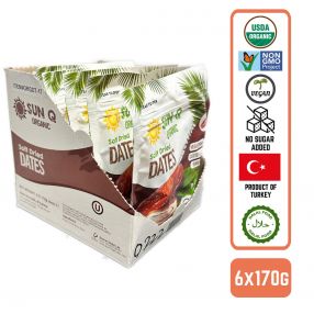 SunQ Organic Soft Dried Dates, 170g (6 Packets/Case)
